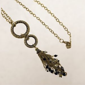 Circle Tassel Long Necklace Gold Bronze Black Beads Adjustable